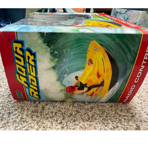 Vintage Jet Ski;  AQUA RIDER w/ Remote; Original Box from K.B. Toys, Teal; 80's - Picture 13 of 15